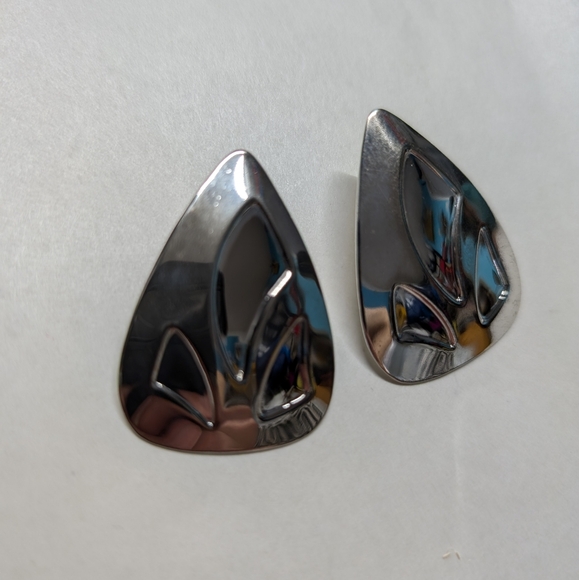 Vintage silver earrings large triangle Art Deco - Picture 5 of 6
